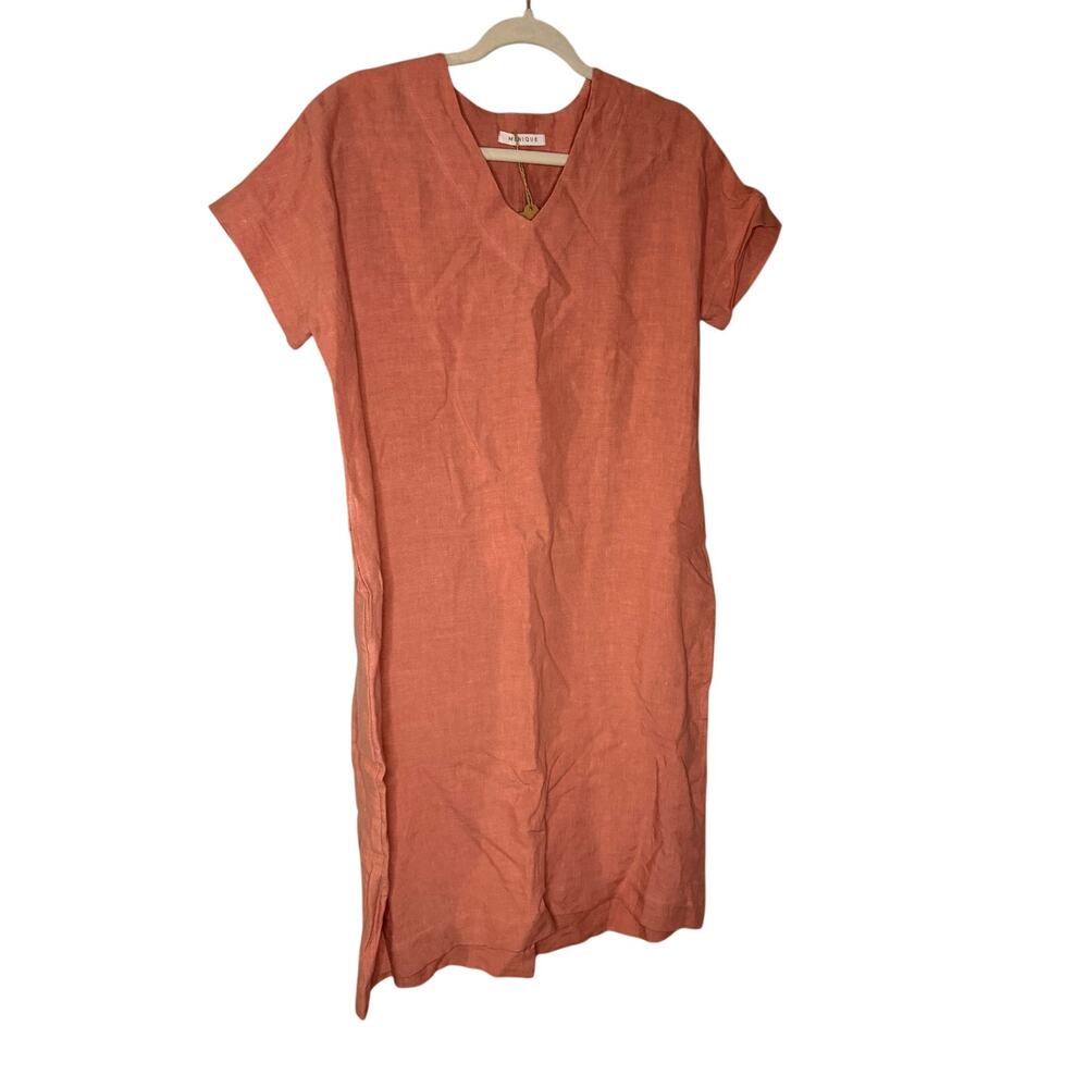 NWT Menique‎ salmon pink linen tshirt dress with pockets